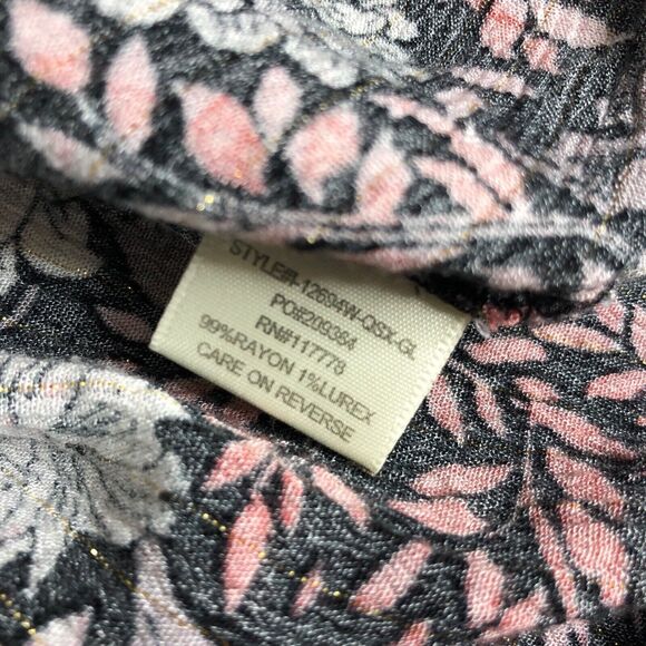 Love Stitch Top Women M Black Floral Metallic Wrap Cross Over Bell Sleeve Boho - Picture 9 of 16